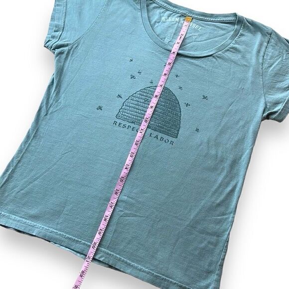 Green Label Top Womens Medium Blue Slim Fit Organic Cotton Respect Labor T-Shirt - Picture 11 of 11